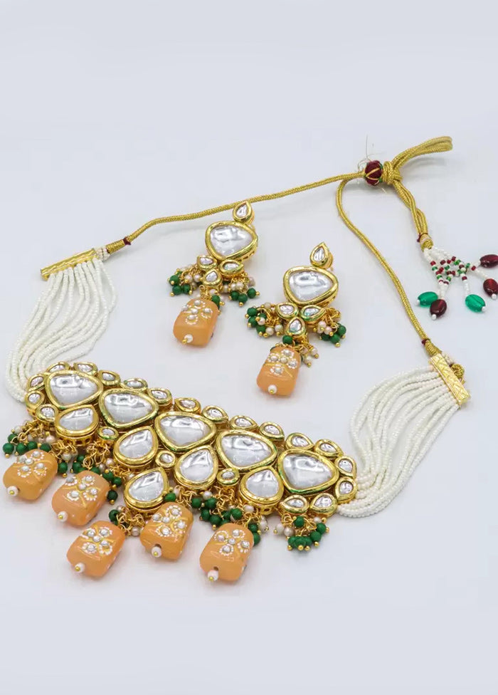 Beige Beaded Kundan Choker Set - Indian Silk House Agencies