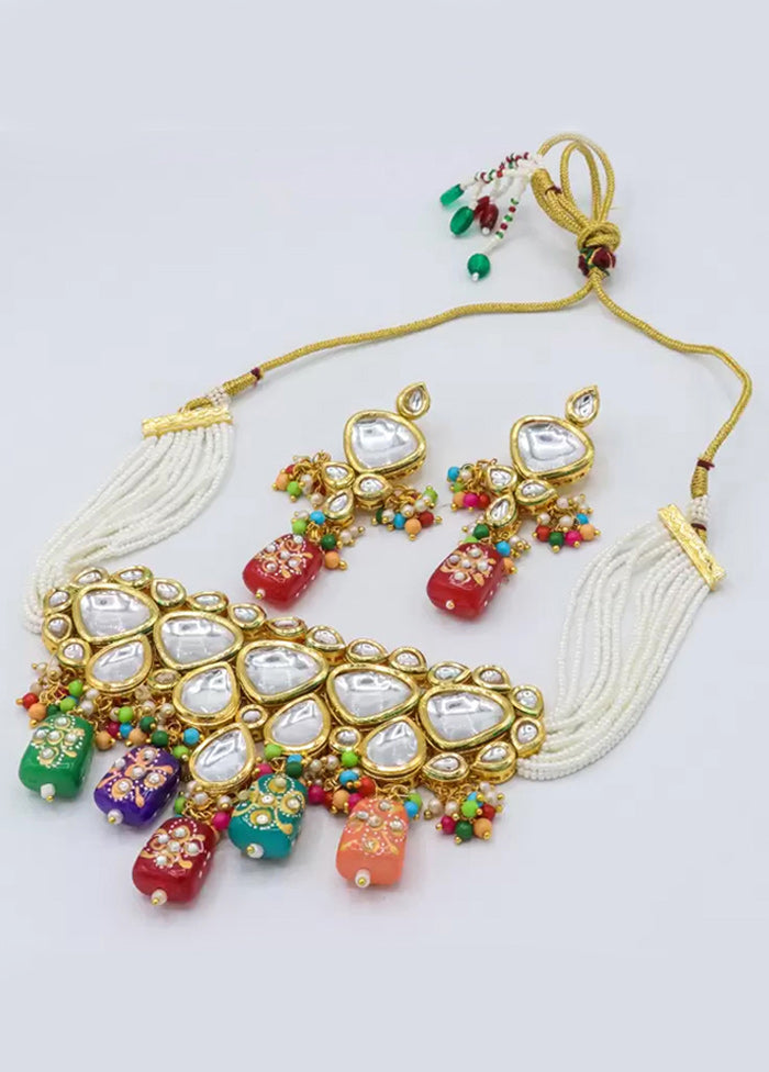 Multicolor Beaded Kundan Choker Set - Indian Silk House Agencies