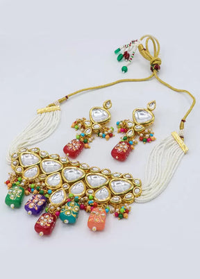 Multicolor Beaded Kundan Choker Set - Indian Silk House Agencies