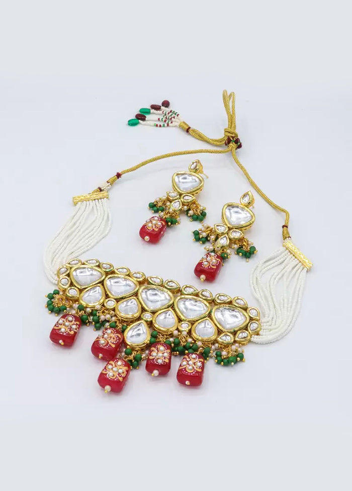 Red Beaded Kundan Choker Set - Indian Silk House Agencies