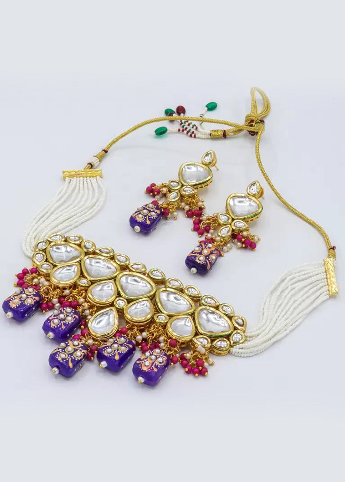 Purple Beaded Kundan Choker Set - Indian Silk House Agencies