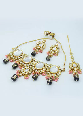 Black Beaded Kundan Choker Set With Mangtika - Indian Silk House Agencies