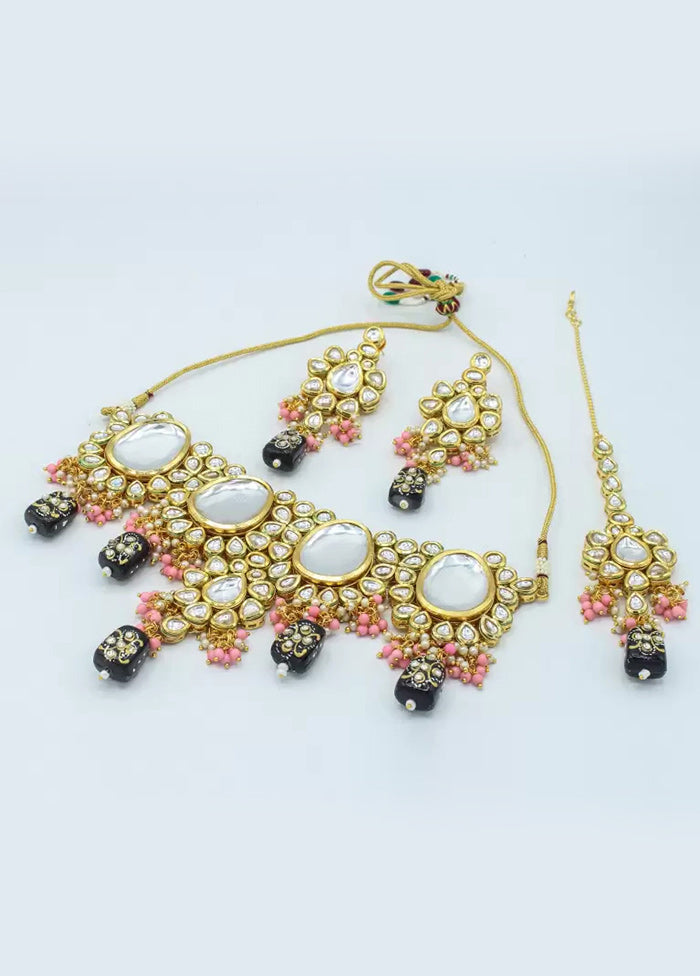 Black Beaded Kundan Choker Set With Mangtika - Indian Silk House Agencies