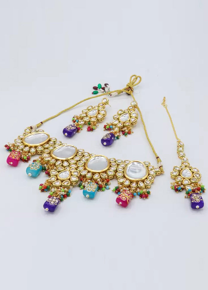 Multicolor Beaded Kundan Choker Set With Mangtika - Indian Silk House Agencies