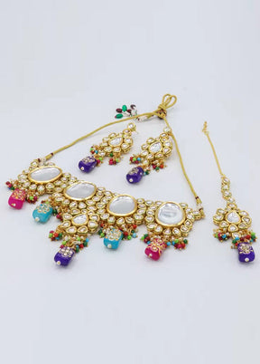 Multicolor Beaded Kundan Choker Set With Mangtika - Indian Silk House Agencies