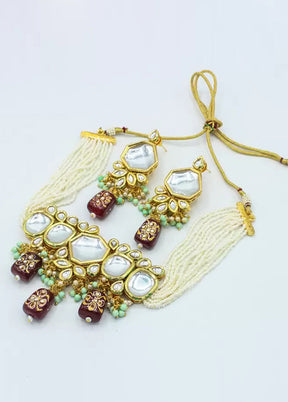 Maroon Beaded Kundan Choker Set - Indian Silk House Agencies