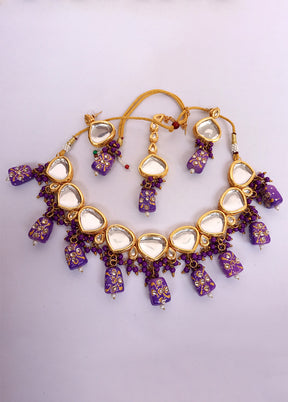 Kundan Studded Purple Jewellery Set With Mangtika - Indian Silk House Agencies
