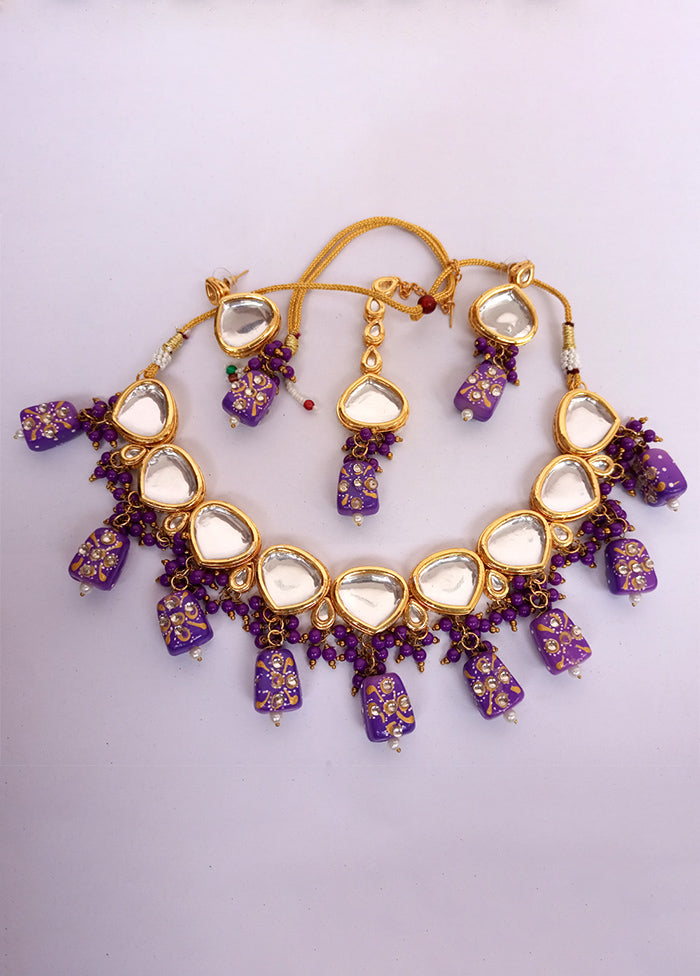 Kundan Studded Purple Jewellery Set With Mangtika - Indian Silk House Agencies