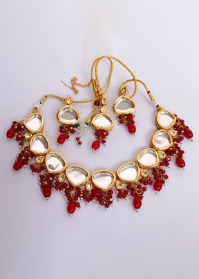 Kundan Studded Red Jewellery Set With Mangtika - Indian Silk House Agencies