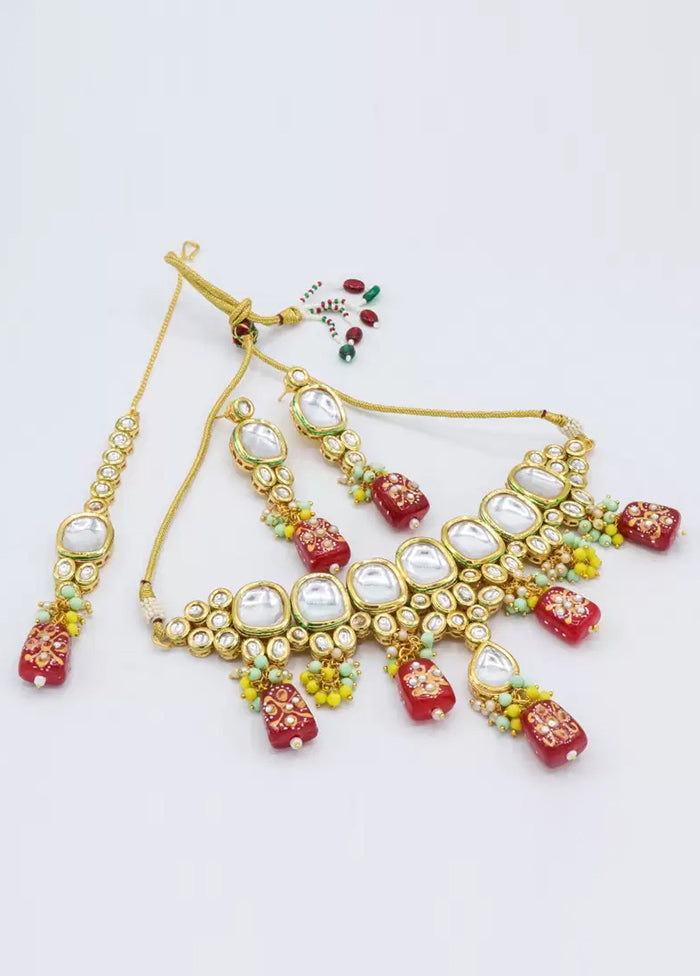 Red Kundan Jewellery Set With Mangtika - Indian Silk House Agencies