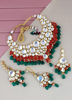 White Kundan Jewellery Set With Mangtika - Indian Silk House Agencies