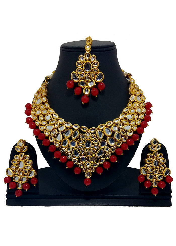 Hand Crafted Base Metal Alloy Gold Plated Kundan Stone Studded Jewellery Sets - Indian Silk House Agencies