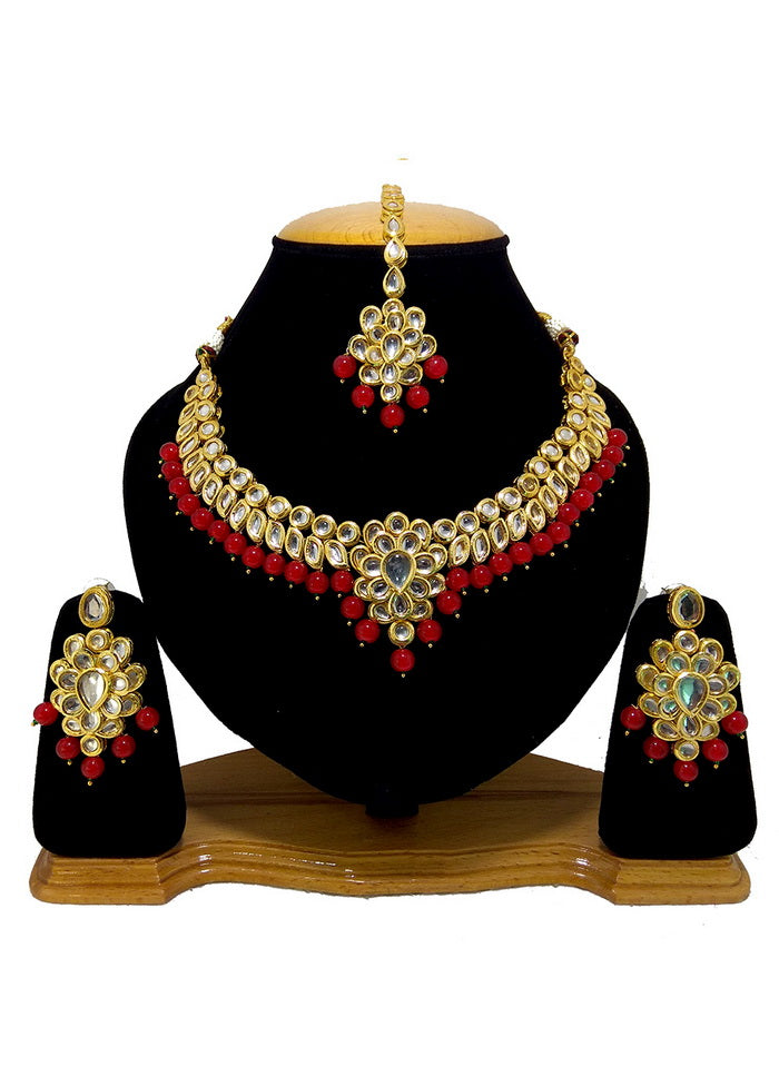 Hand Crafted Base Metal Alloy Gold Plated Kundan Stone Studded Jewellery Sets - Indian Silk House Agencies