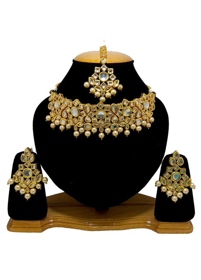 Hand Crafted Base Metal Alloy Gold Plated Kundan Stone Studded Jewellery Sets - Indian Silk House Agencies