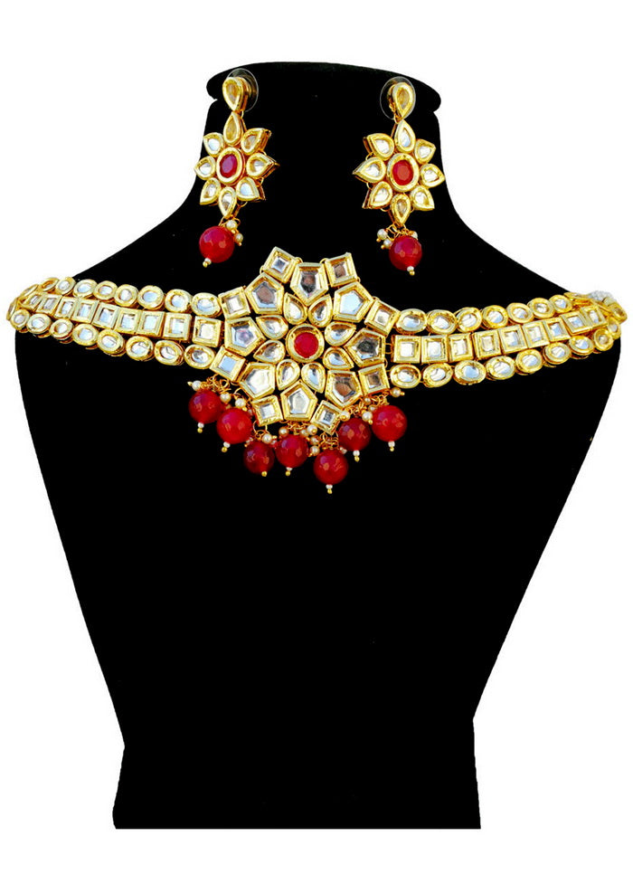 Hand Crafted Base Metal Alloy Gold Plated Kundan Stone Studded Jewellery Sets - Indian Silk House Agencies