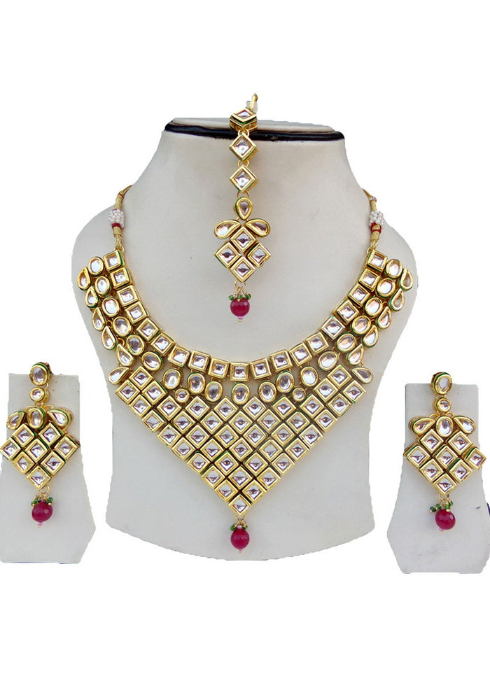 Hand Crafted Base Metal Alloy Gold Plated Kundan Stone Studded Jewellery Sets - Indian Silk House Agencies