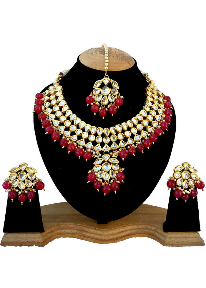 Hand Crafted Base Metal Alloy Gold Plated Kundan Stone Studded Jewellery Sets - Indian Silk House Agencies