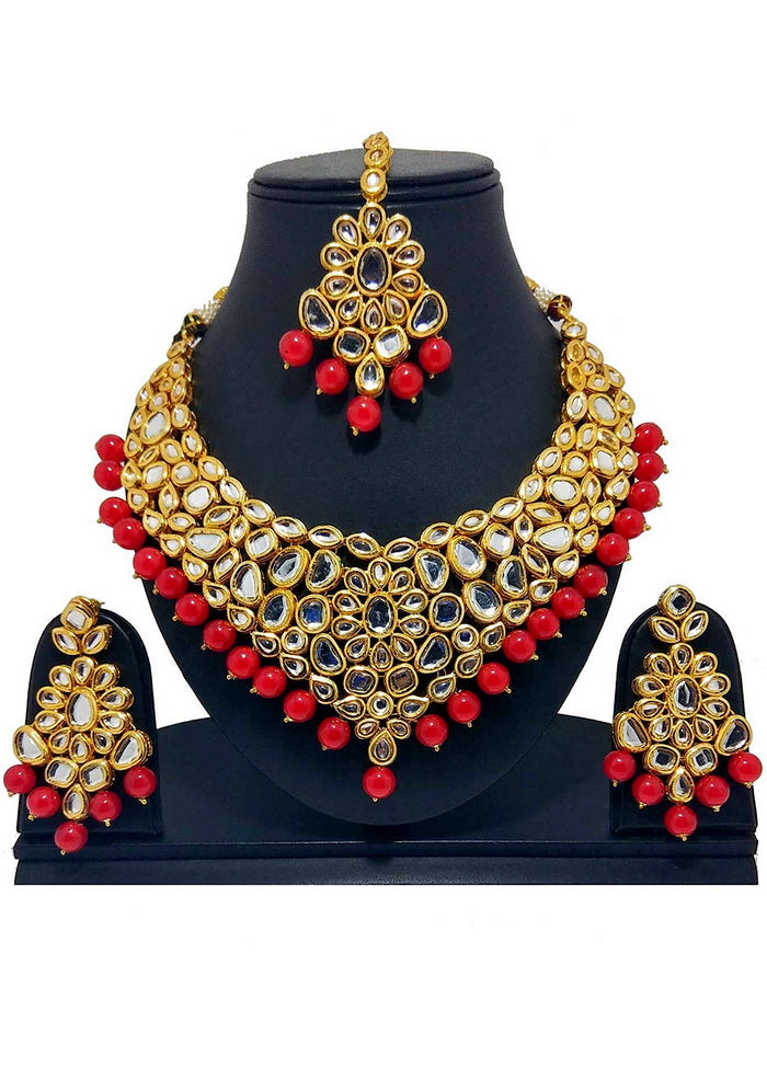 Hand Crafted Base Metal Alloy Gold Plated Kundan Stone Studded Jewellery Sets - Indian Silk House Agencies