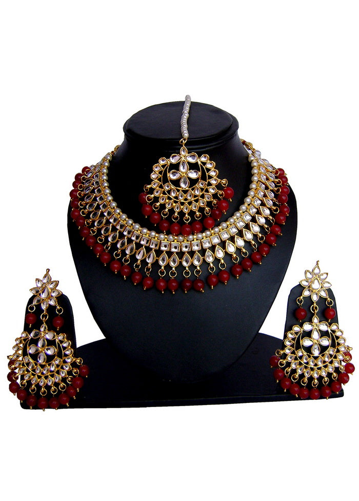 Hand Crafted Base Metal Alloy Gold Plated Kundan Stone Studded Jewellery Sets - Indian Silk House Agencies