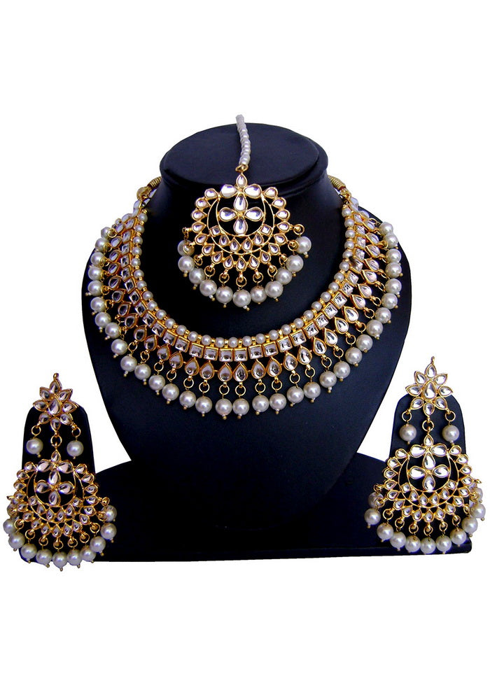 Hand Crafted Base Metal Alloy Gold Plated Kundan Stone Studded Jewellery Sets - Indian Silk House Agencies