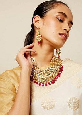 Hand Crafted Base Metal Alloy Gold Plated Kundan Stone Studded Jewellery Sets - Indian Silk House Agencies