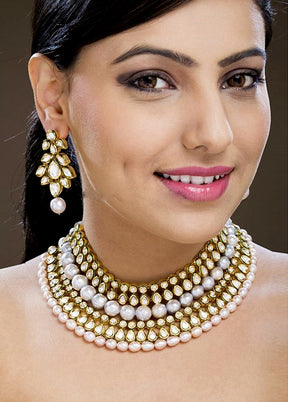 Hand Crafted Base Metal Alloy Gold Plated Kundan Stone Studded Jewellery Sets - Indian Silk House Agencies