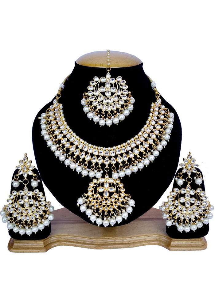 Hand Crafted Base Metal Alloy Gold Plated Kundan Stone Studded Jewellery Sets - Indian Silk House Agencies