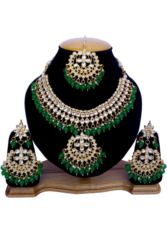 Hand Crafted Base Metal Alloy Gold Plated Kundan Stone Studded Jewellery Sets - Indian Silk House Agencies