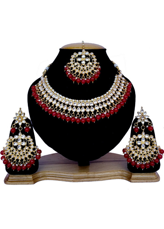 Hand Crafted Base Metal Alloy Gold Plated Kundan Stone Studded Jewellery Sets - Indian Silk House Agencies