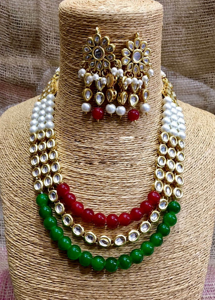 Hand Crafted Base Metal Alloy Gold Plated Kundan Stone Studded Jewellery Sets - Indian Silk House Agencies