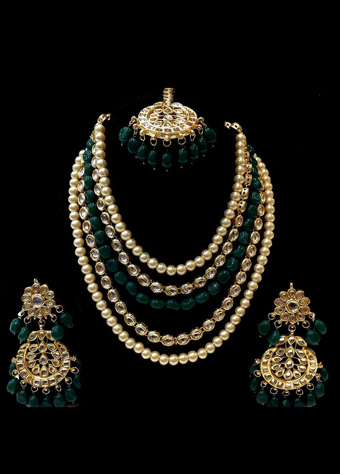 Hand Crafted Base Metal Alloy Gold Plated Kundan Stone Studded Jewellery Sets - Indian Silk House Agencies