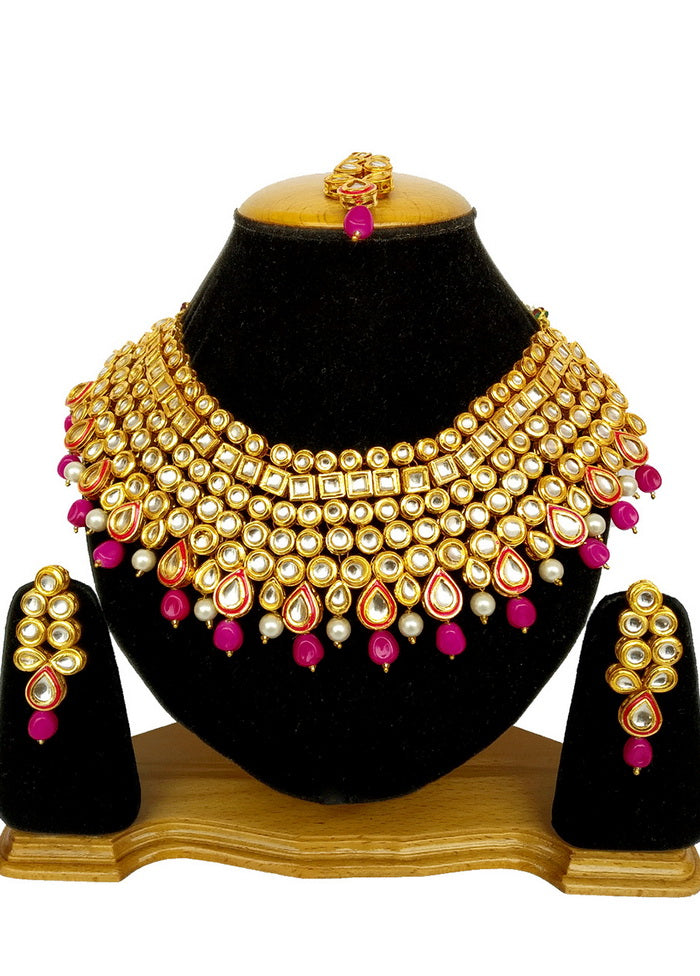 Hand Crafted Base Metal Alloy Gold Plated Kundan Stone Studded Jewellery Sets - Indian Silk House Agencies