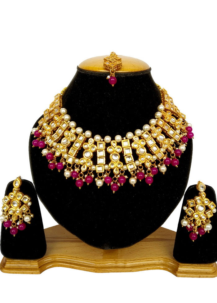 Hand Crafted Base Metal Alloy Gold Plated Kundan Stone Studded Jewellery Sets - Indian Silk House Agencies