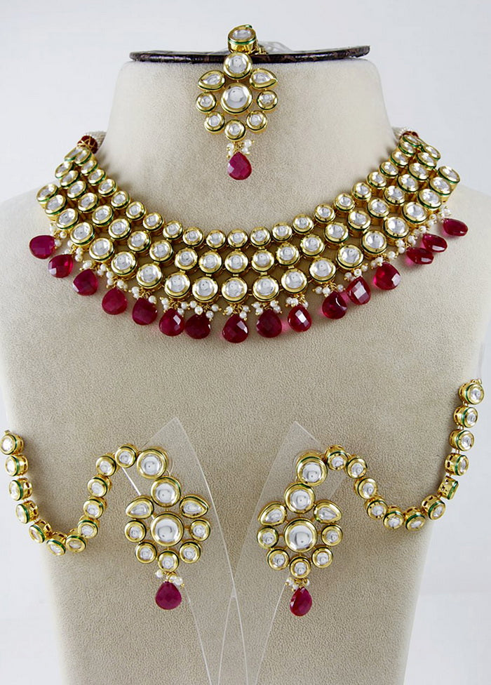 Hand Crafted Base Metal Alloy Gold Plated Kundan Stone Studded Jewellery Sets - Indian Silk House Agencies
