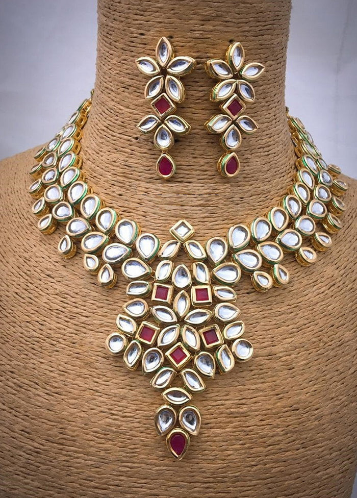 Hand Crafted Base Metal Alloy Gold Plated Kundan Stone Studded Jewellery Sets - Indian Silk House Agencies
