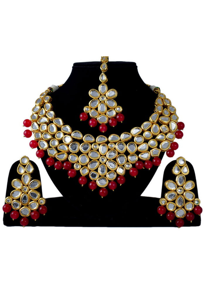 Hand Crafted Base Metal Alloy Gold Plated Kundan Stone Studded Jewellery Sets - Indian Silk House Agencies