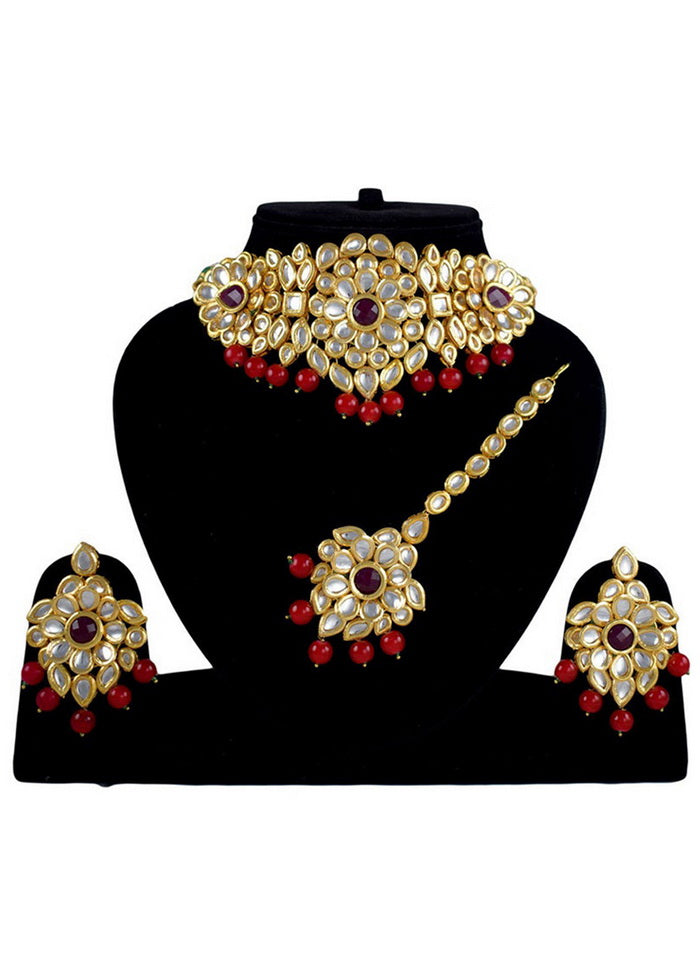Hand Crafted Base Metal Alloy Gold Plated Kundan Stone Studded Jewellery Sets - Indian Silk House Agencies