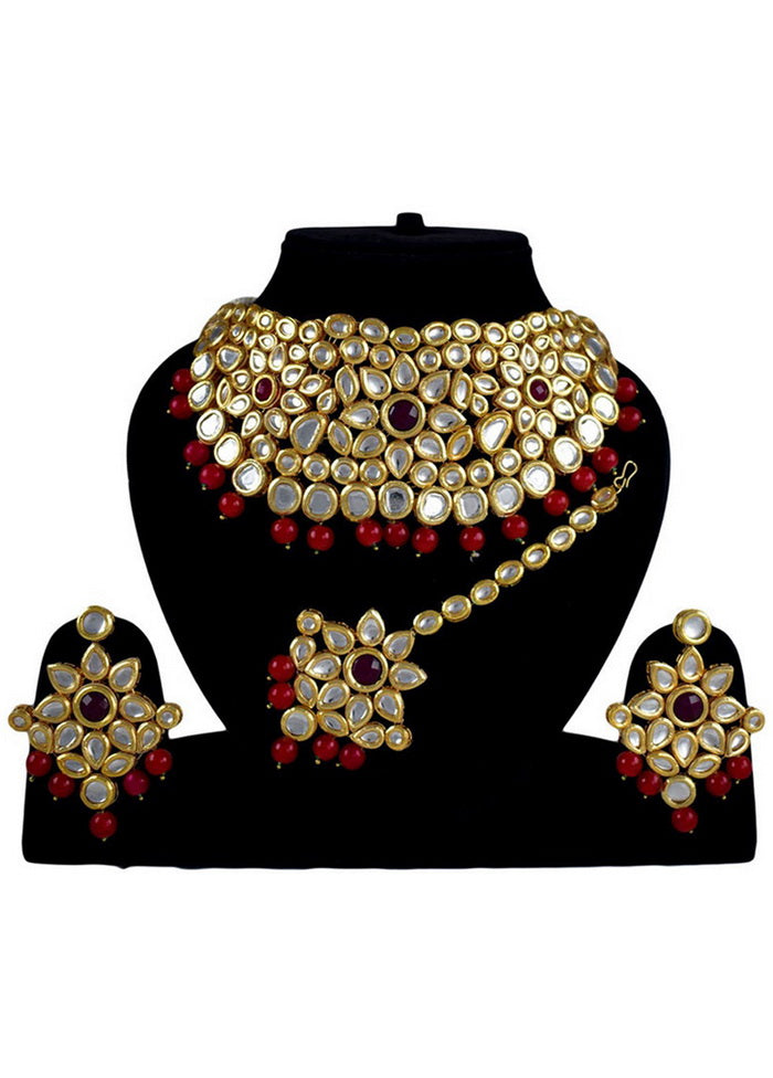 Hand Crafted Base Metal Alloy Gold Plated Kundan Stone Studded Jewellery Sets - Indian Silk House Agencies