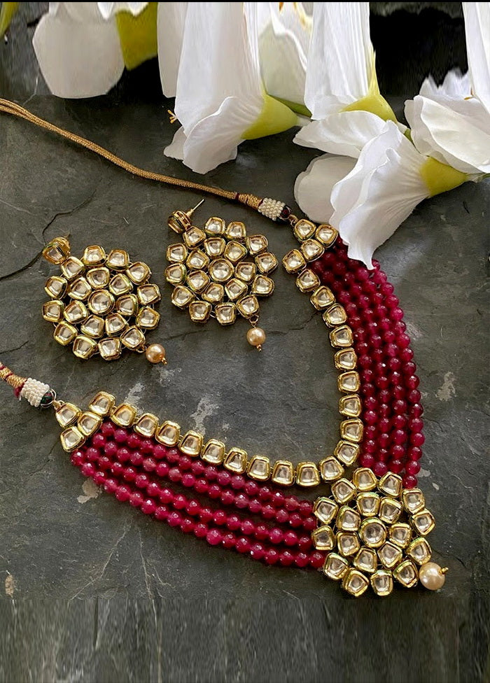 Hand Crafted Base Metal Alloy Gold Plated Kundan Stone Studded Jewellery Sets - Indian Silk House Agencies