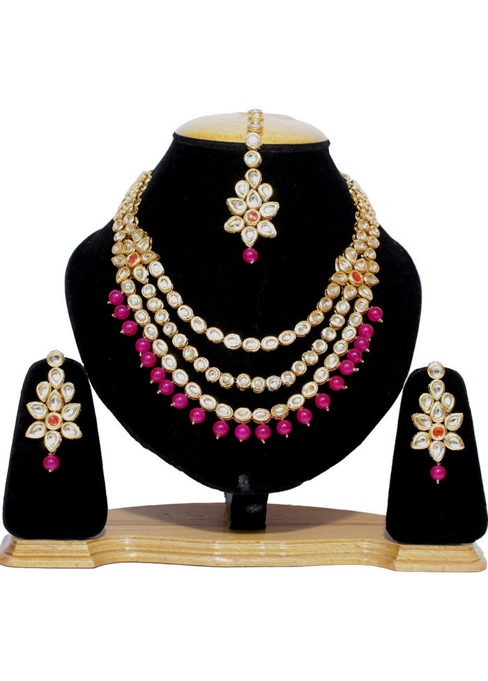 Hand Crafted Base Metal Alloy Gold Plated Kundan Stone Studded Jewellery Sets - Indian Silk House Agencies