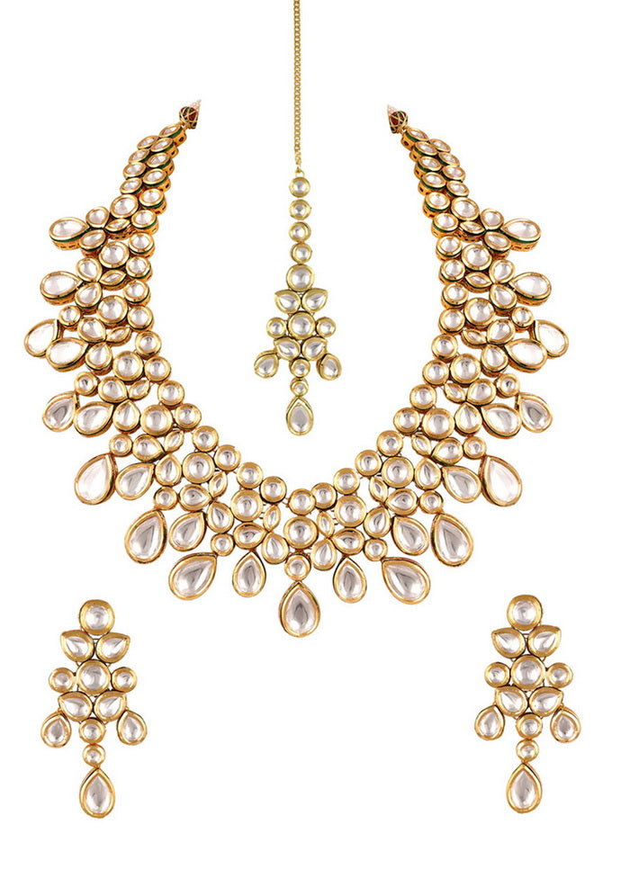 Hand Crafted Base Metal Alloy Gold Plated Kundan Stone Studded Jewellery Sets - Indian Silk House Agencies