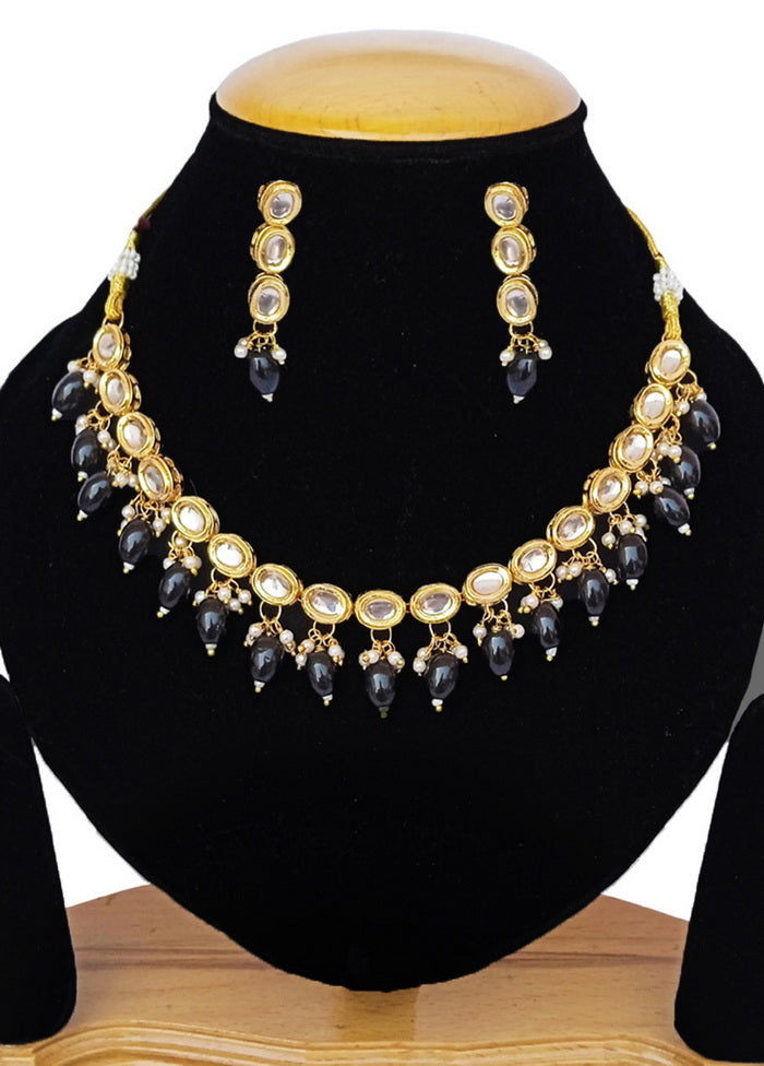 Black Kundan Work Alloy Necklace Set - Indian Silk House Agencies