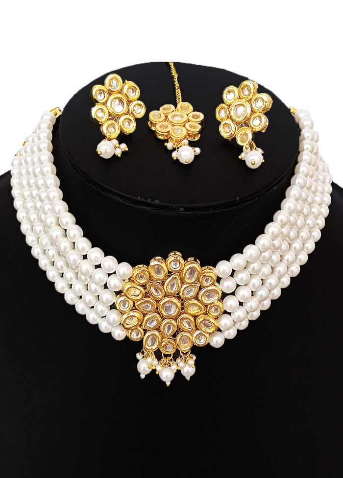 White Kundan Work Alloy Choker Set - Indian Silk House Agencies