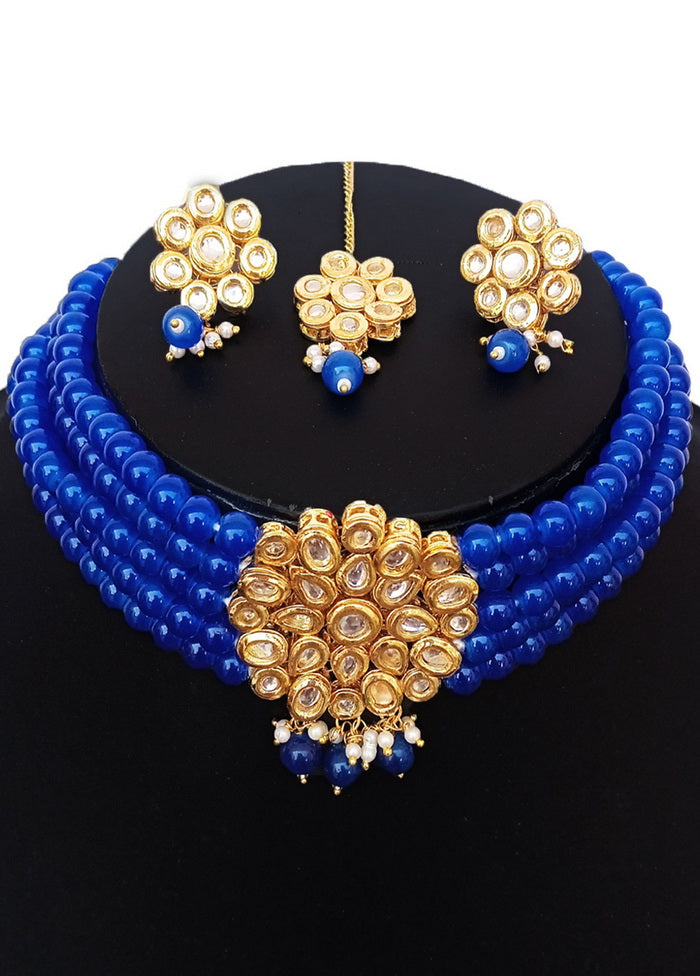 Blue Kundan Work Alloy Choker Set - Indian Silk House Agencies