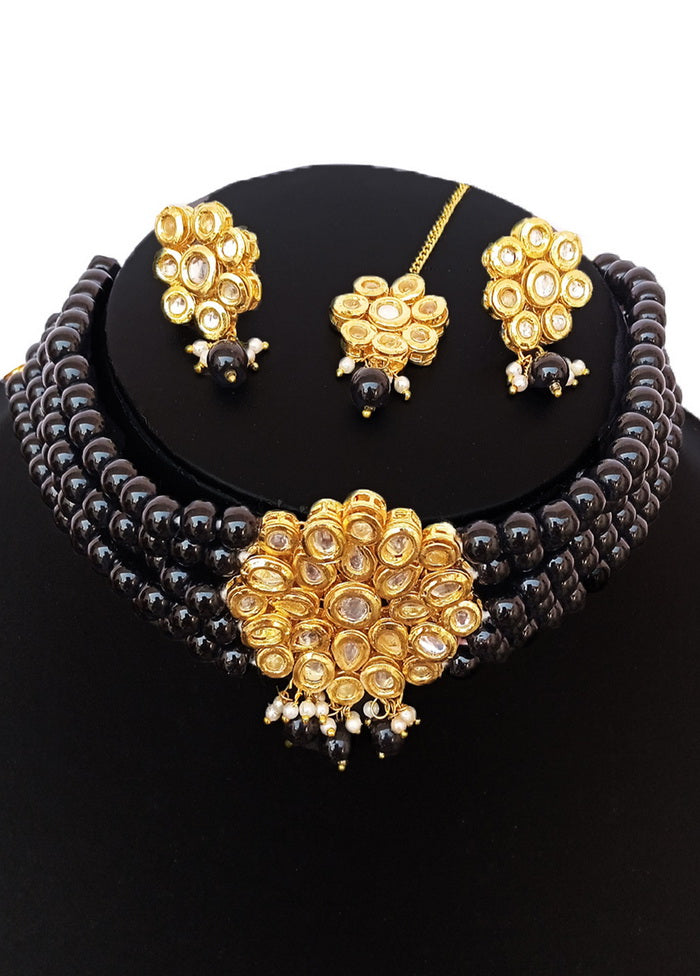 Black Kundan Work Alloy Choker Set - Indian Silk House Agencies