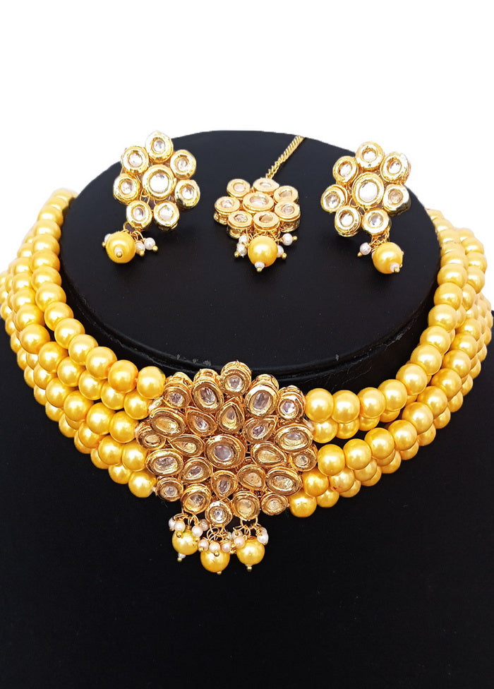 Yellow Kundan Work Alloy Choker Set - Indian Silk House Agencies