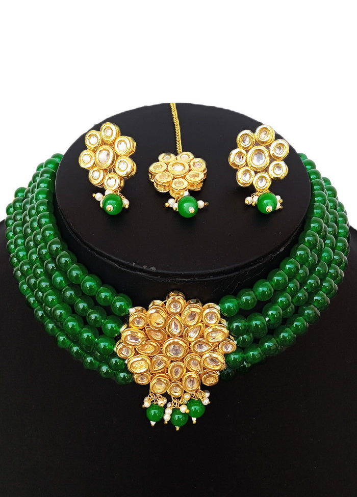 Green Kundan Work Alloy Choker Set - Indian Silk House Agencies