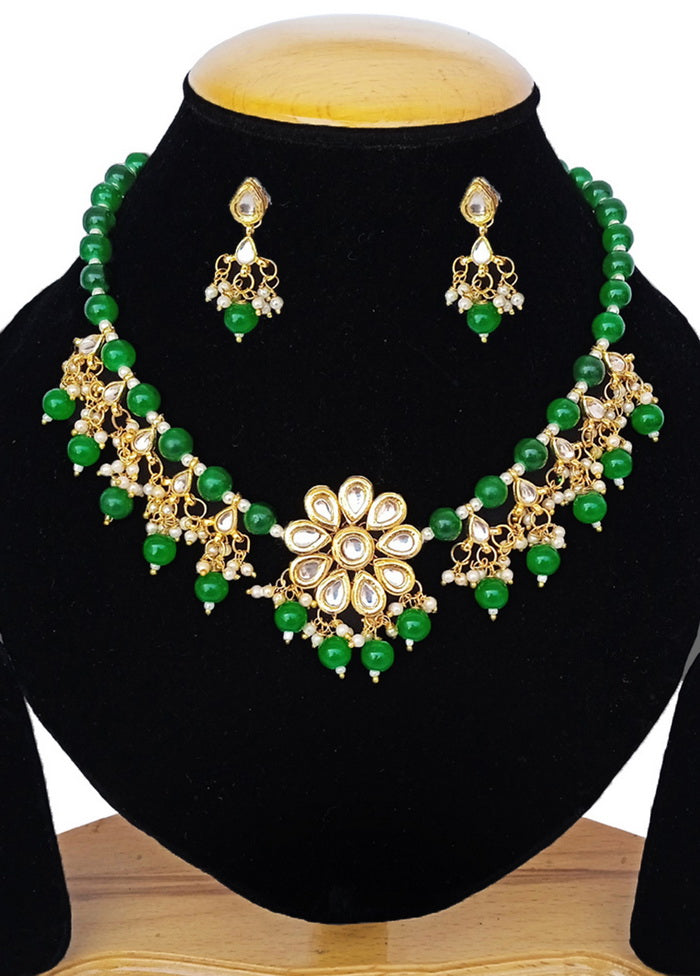 Green Kundan Work Alloy Necklace Set - Indian Silk House Agencies