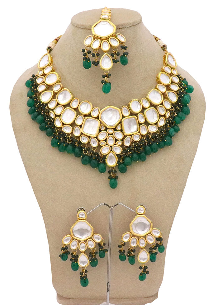 Emerald Green Kundan Jewellery Set With Mangtika - Indian Silk House Agencies