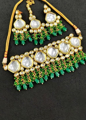 Green Kundan Jewellery Set With Mangtika - Indian Silk House Agencies